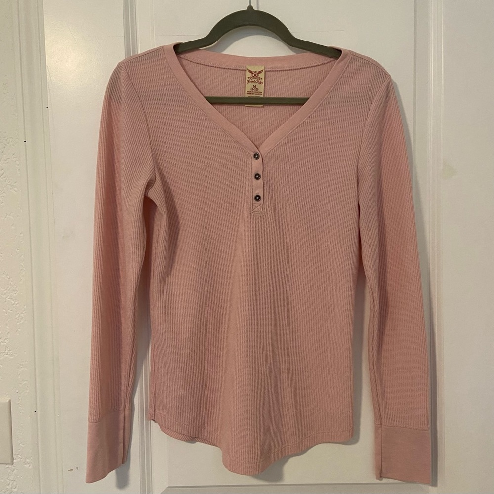 Pink henley long sleeve top